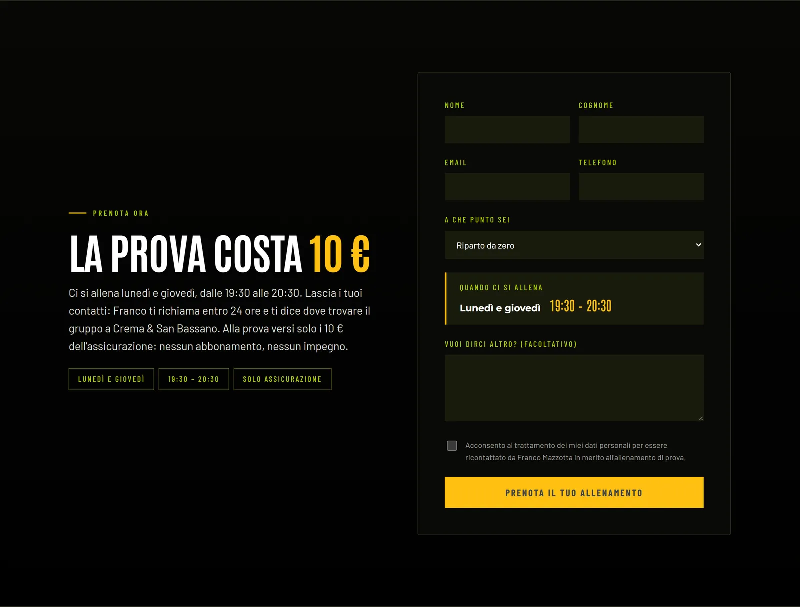 Formularul de rezervare a probei, cu zilele și orele deja completate